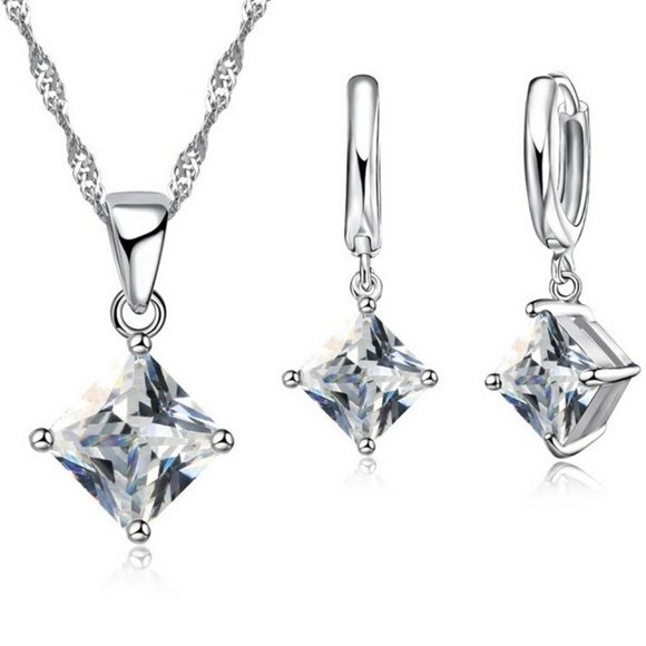 Jewelry - ❤️ 925 Sterling Silver Earrings And Necklace Square Set Drop